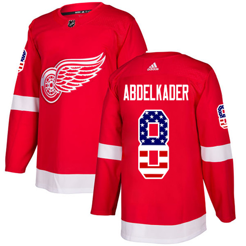 Adidas Red Wings #8 Justin Abdelkader Red Home Authentic USA Flag Stitched NHL Jersey - Click Image to Close